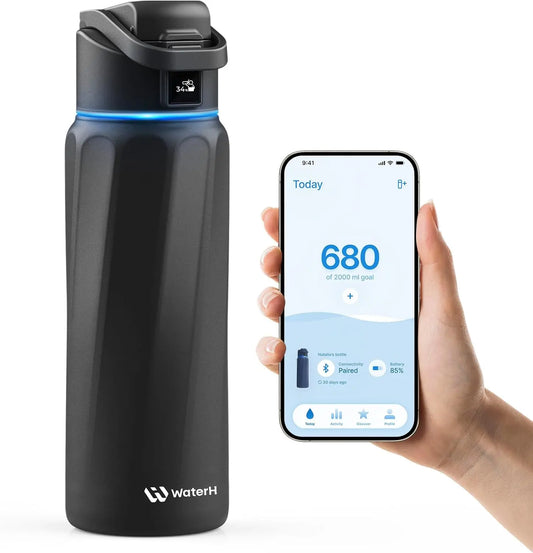 WATERH Boost Smart Water Bottle with APP - Insulated Stainless Steel Flask, Water Intake Tracker & Hydration Reminder, Portable Vacuum Thermal Cup, Wide Mouth Water Bottle for Travel & Gym, , Free Christmas Sticker,Ideal Gift