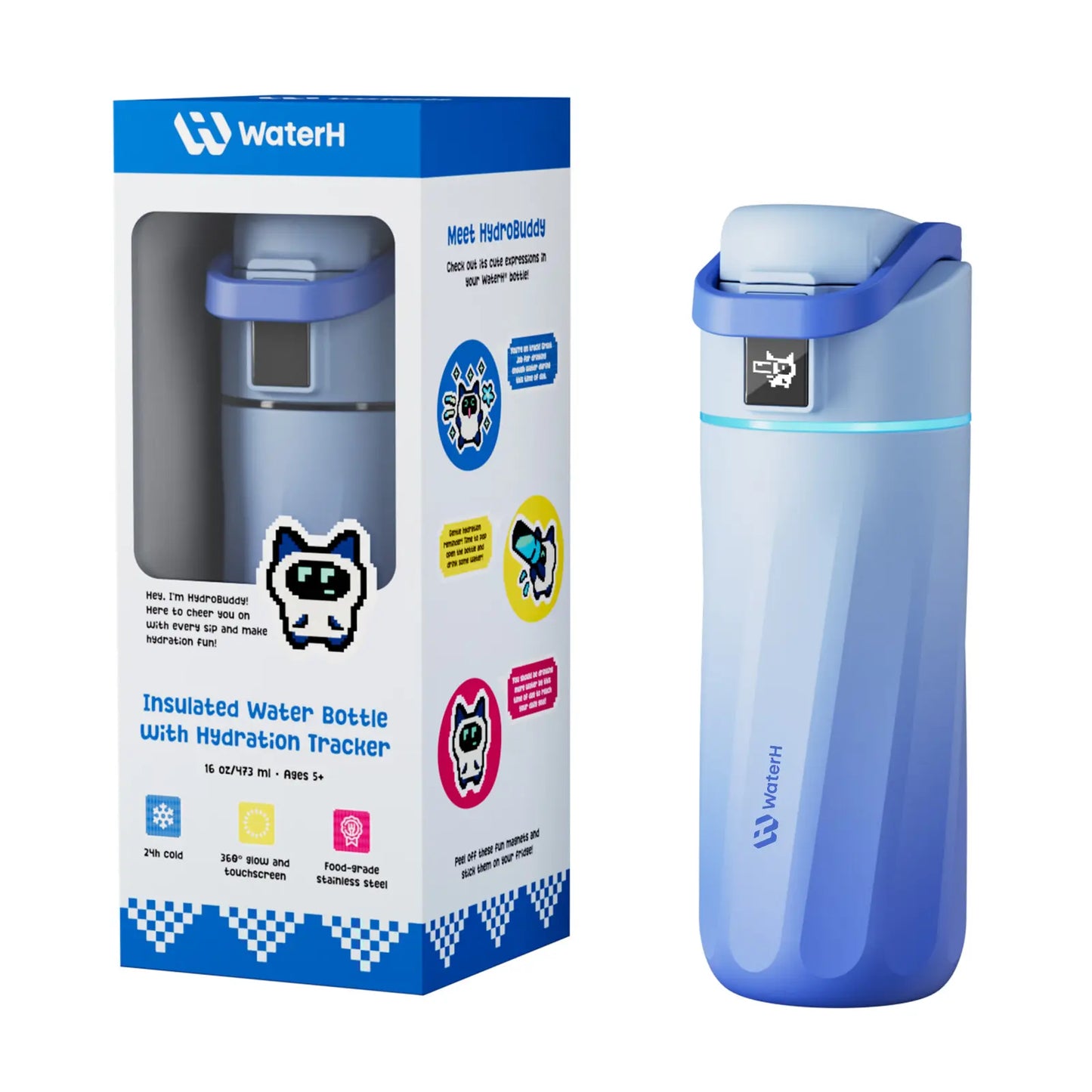 WATERH Boost Smart Water Bottle with APP - Insulated Stainless Steel Flask, Water Intake Tracker & Hydration Reminder, Portable Vacuum Thermal Cup, Wide Mouth Water Bottle for Travel & Gym, , Free Christmas Sticker，Ideal Gift