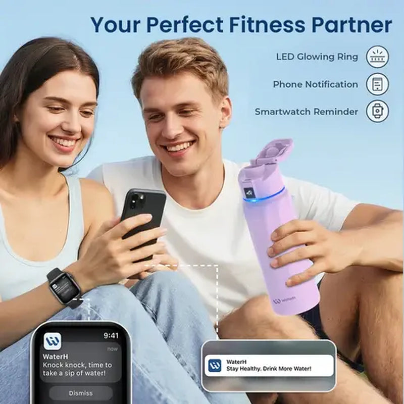 WATERH Boost Smart Water Bottle with APP - Insulated Stainless Steel Flask, Water Intake Tracker & Hydration Reminder, Portable Vacuum Thermal Cup, Wide Mouth Water Bottle for Travel & Gym, , Free Christmas Sticker，Ideal Gift
