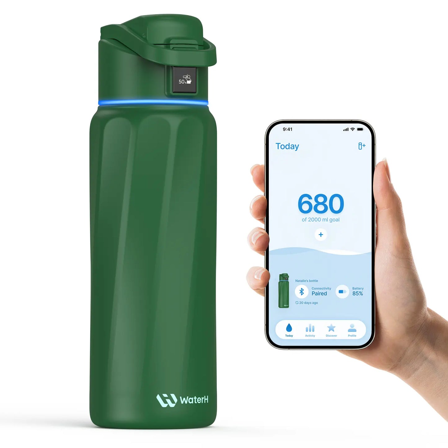 WATERH Boost Smart Water Bottle with APP - Insulated Stainless Steel Flask, Water Intake Tracker & Hydration Reminder, Portable Vacuum Thermal Cup, Wide Mouth Water Bottle for Travel & Gym, , Free Christmas Sticker，Ideal Gift