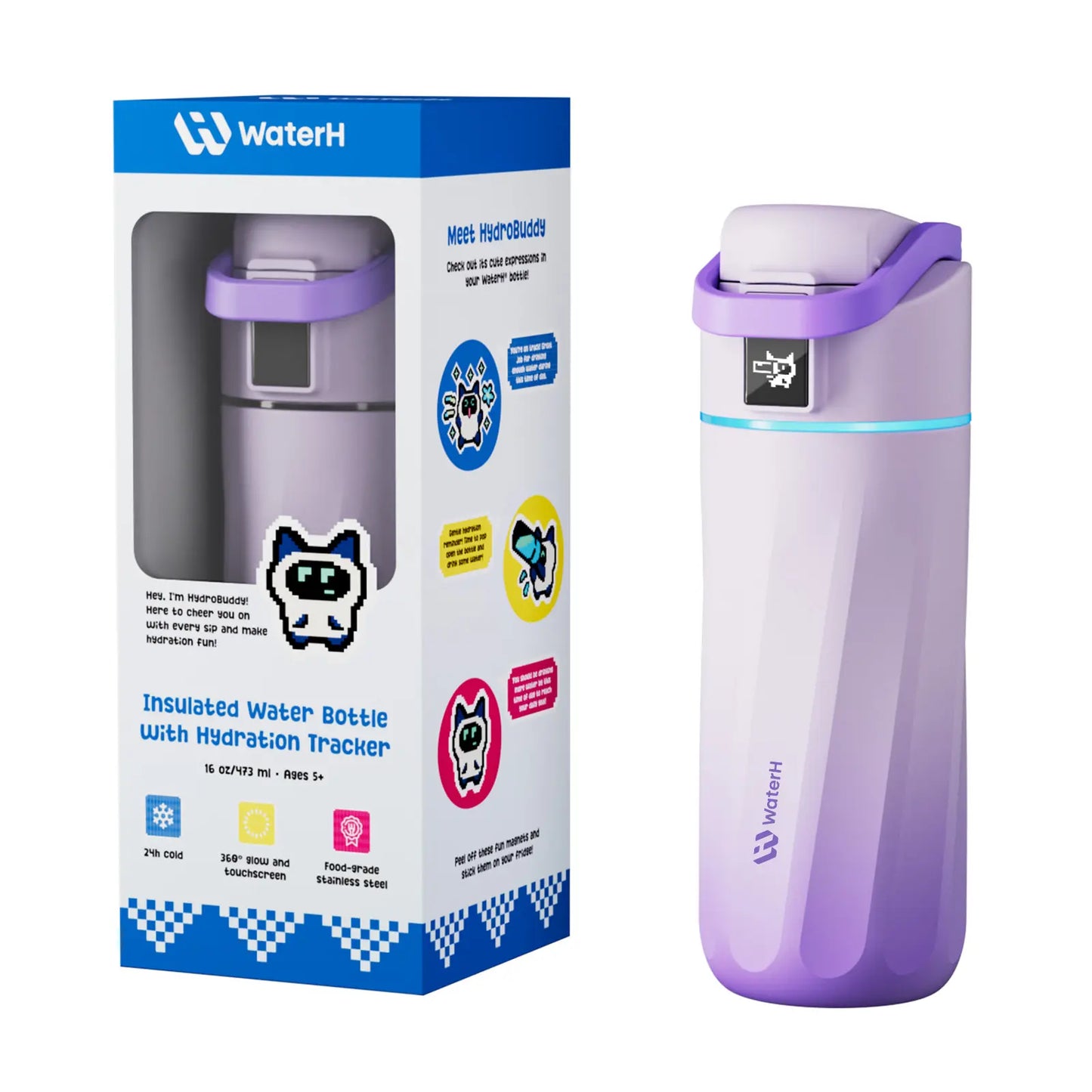 WATERH Boost Smart Water Bottle with APP - Insulated Stainless Steel Flask, Water Intake Tracker & Hydration Reminder, Portable Vacuum Thermal Cup, Wide Mouth Water Bottle for Travel & Gym, , Free Christmas Sticker，Ideal Gift