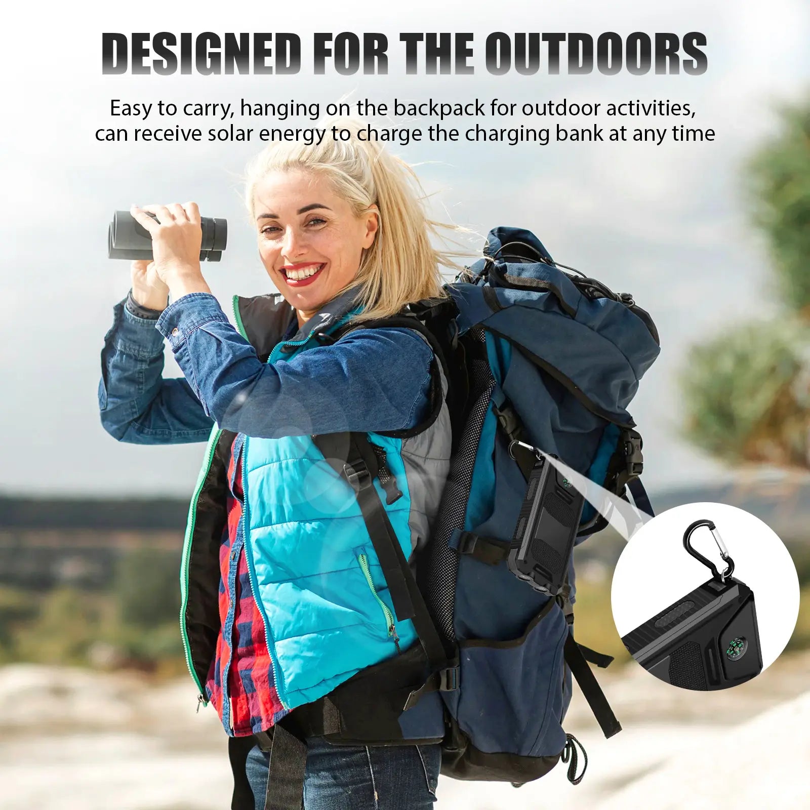Solar Charger Power Bank 10000Mah, Built-In Super Bright Flashlight, Compass, Dual USB Output Ports Power Bank, Portable Charger for Android, Iphone, Suitable for Outdoor Camping, Suitable for Summer and Mother'S Day Gift.