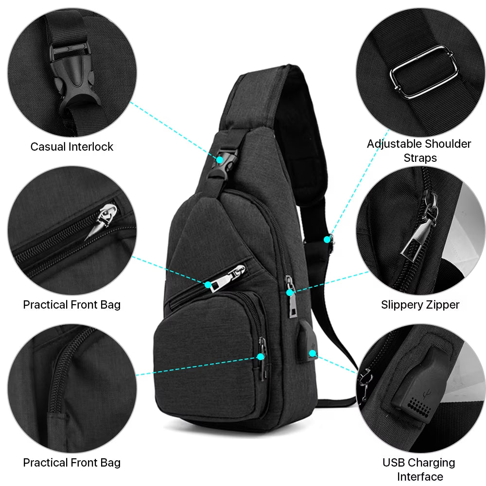 Shoulder Crossbody Sling Bag for Women Men - Sling Backpack Purse with Usb Charging Port for Adults